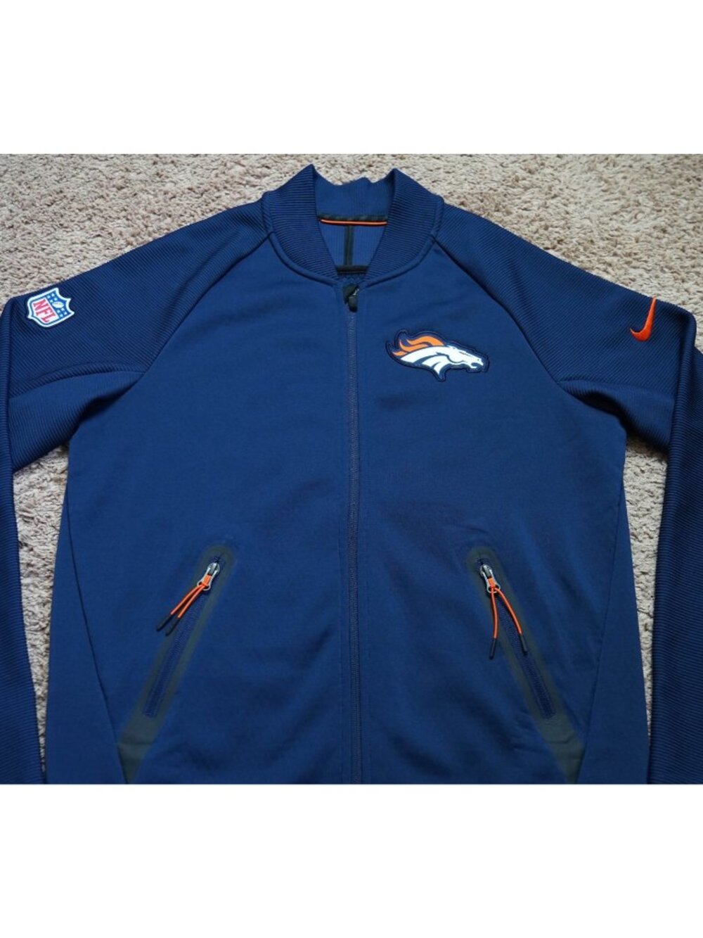 Nike NFL Denver Broncos Jacket Mens M Blue On Field Dri-Fit Full Zip Sweatshirt - Picture 3 of 9